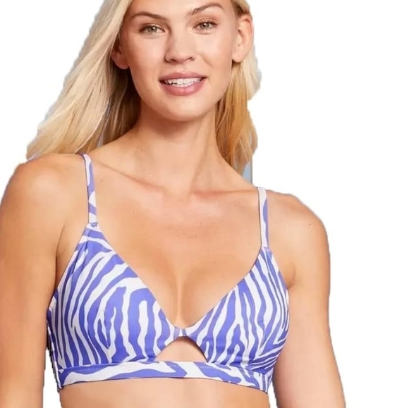 🌻2/$25🌻Shade & Shore Keyhole Purple and White  Animal Print Bikini Top - Picture 1 of 11